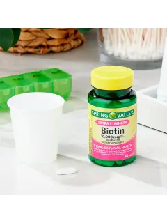 Spring Valley Tabletas de Suplemento Dietético de Biotina Extra Fuerte Más Queratina para la Salud Del Cabello/piel/uña, 10,000 mcg, 60 Unidades